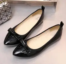 Fashion new 2016 flat women’s shoes Paint pointed toe lady loafers shoes women casual bowtie solid shoes women size eu 35-41