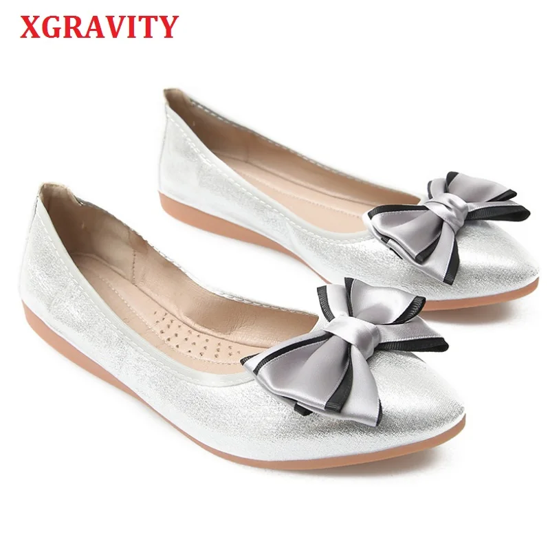 

XGRAVITY Big Size Woman Flat Shoes Folded Mix Color Lady Fashion Butterfly Knot Design Flats Ladies Foldable Egg Rolling A160