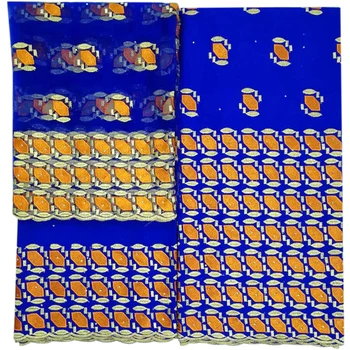 

2018 Latest Blue African Lace Fabric Embroidered Bazin Riche Getzner For Women Clothes 5 Yards+2Yards Cotton Tulle Lace J187