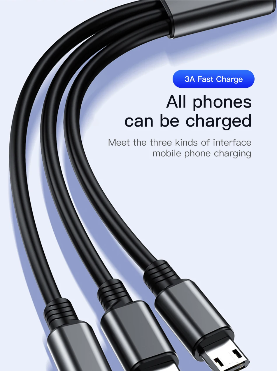 !ACCEZZ 3 in 1 Retractable USB Cable For iPhone XS XR Micro USB Type C TPE Fast Charging For Samsung Xiaomi Huawei Android Phone (9)