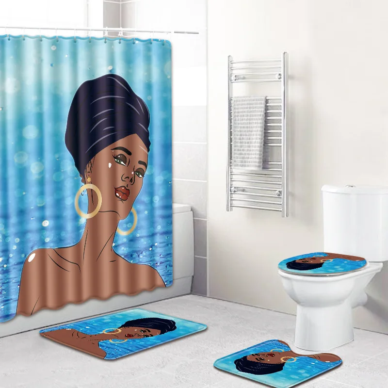 Американский стиль африканские сексуальные кудри женщина шаблон водонепроницаемый Душ занавеска ванная комната с крюком Противоскользящий коврик комплект коврик для туалета - Цвет: 04