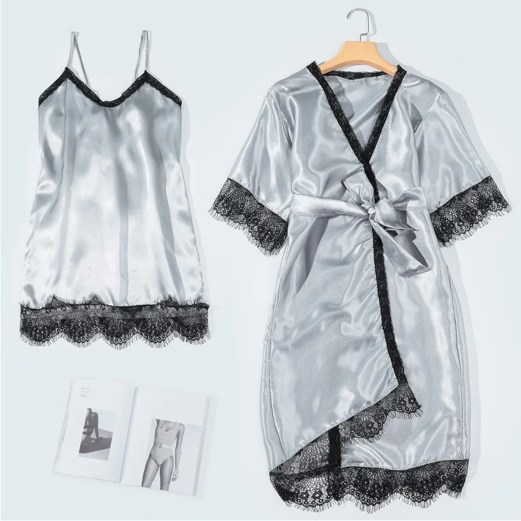 Женское шелковое белье с кружевами, ночная рубашка, халат, пижама ...