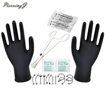 

PiercingJ 16G Surgical Steel Body Navel Bar Ring Silver color Black Rainbow Piercing Needle Clamp with Tool Kits