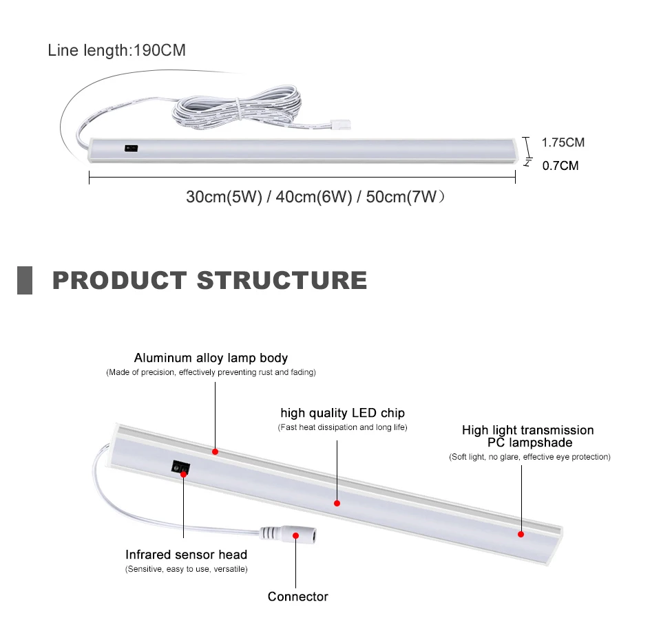 Hand Sweep Switch LED Under Cabinet Kitchen Light Bedroom Wardrobe Closet Night Lights (3)