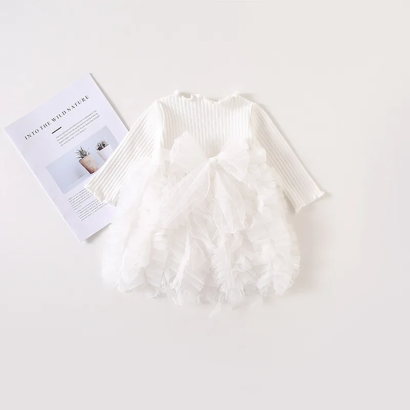 Girls wear spring and autumn new female baby sweet Korean version of the children's lace princess dress - Цвет: white