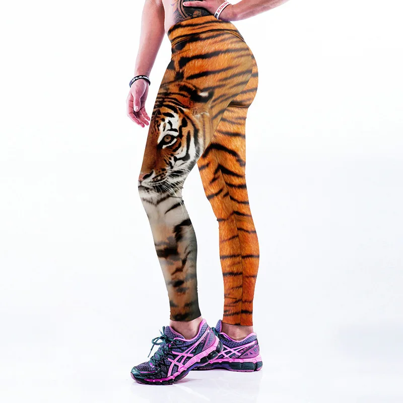 Женские Эластичные Обтягивающие штаны с принтом Тигра для тренировок