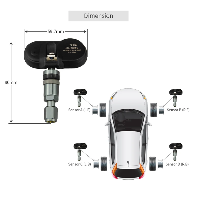 Монитор давления в шинах Easyguard перезаряжаемый TPMS с 4 внутренними датчиками и