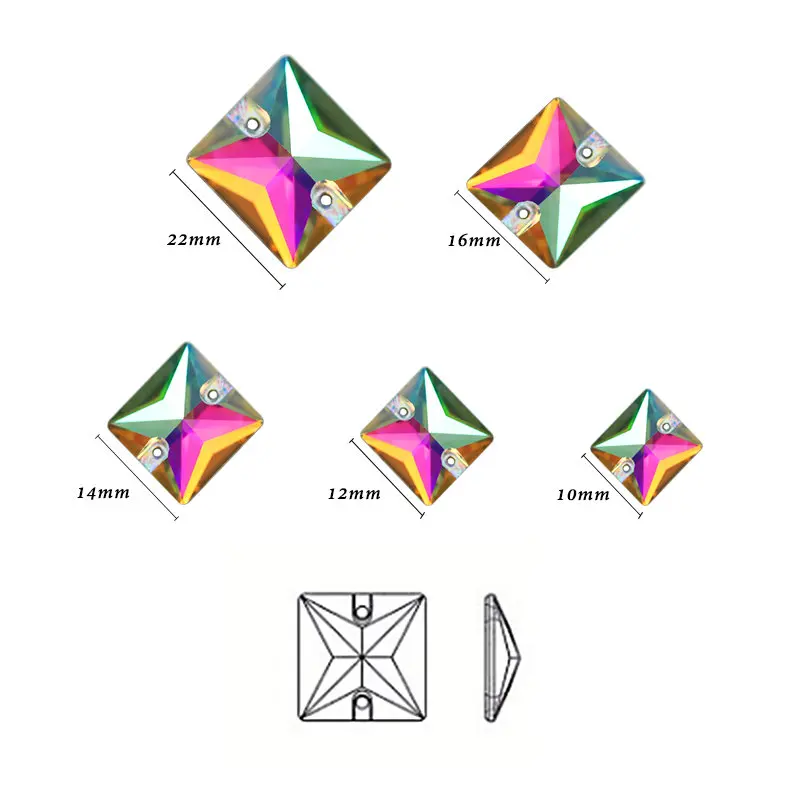  QIAO AAAAA Quality All Sizes Square Sew On Rhinestones Crystal AB Flatback Glass Sewing Crystal Bea - 32854243650