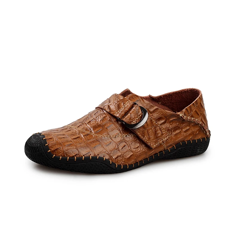 New Arrival Men Crocodile Pattern Loafers Fashion Buckle Handmade Soft Cow Leather Slip On Male Flats