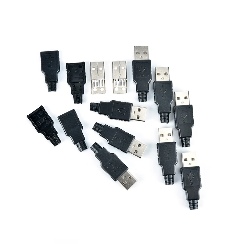Black DIY USB Type A Male 4 Pin Plug Socket Connector With Plastic Cover Adapter Connect 2.0 PCB SDA Data Cable Line | Обустройство