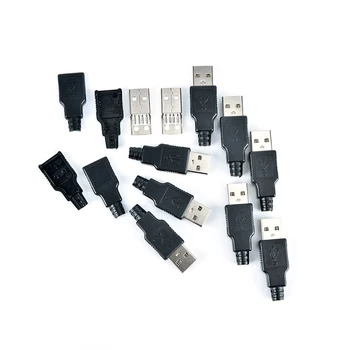 

DIY USB Type A Male 4 Pin Plug Socket Connector With Black Plastic Cover Adapter Connect USB 2.0 PCB SDA Data Cable Line