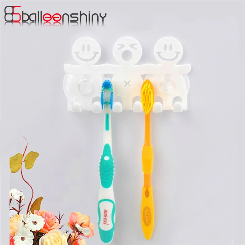 BalleenShiny لطيف الكرتون الحمام المطبخ يبتسم الوجه فرشاة الأسنان منشفة التخزين رف مصاصة هوك جدار حامل مُنظِم