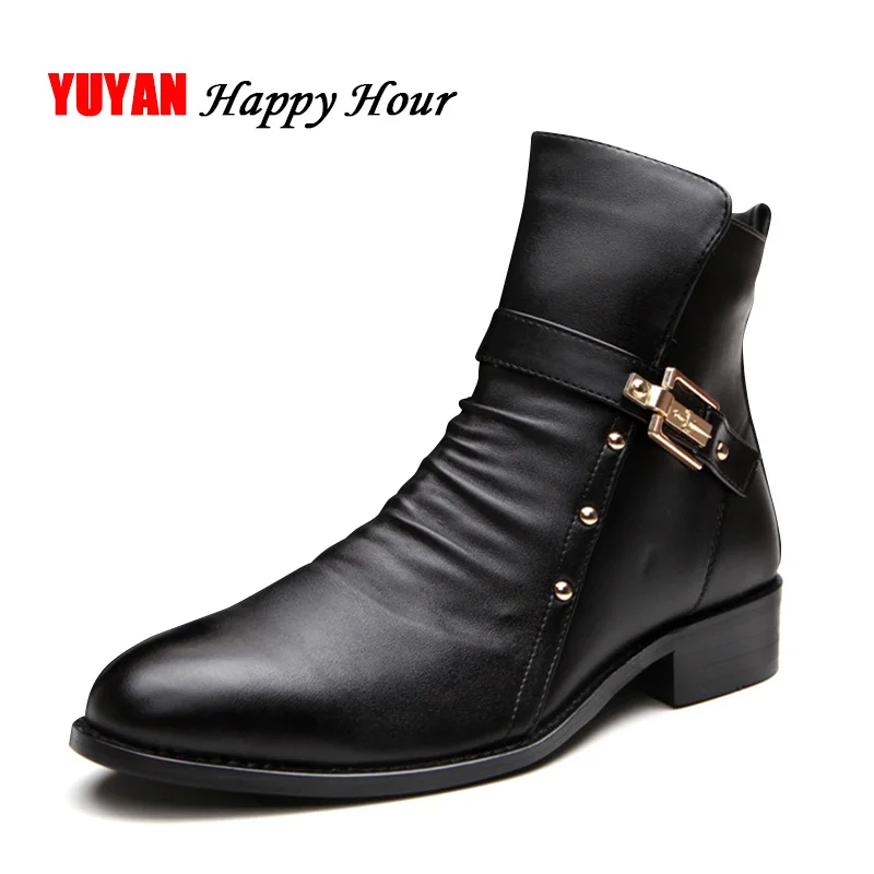 

2019 Autumn Winter Shoes Men Genuine Leather Ankle Boots Fashion Zip Rivets Men's Winter Boots Warm Plush for Cold Winter KA126