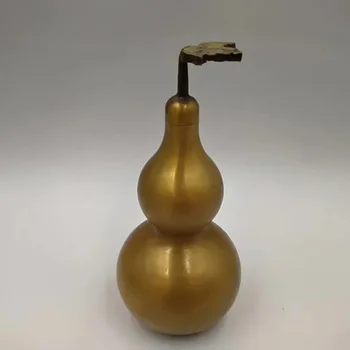 

China Pure color yellow Gossip copper Bottle Gourd Statue