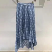 Женская синяя Асимметричная длинная юбка с оборками Новая Осенняя зимняя элегантная Милая юбка с принтом