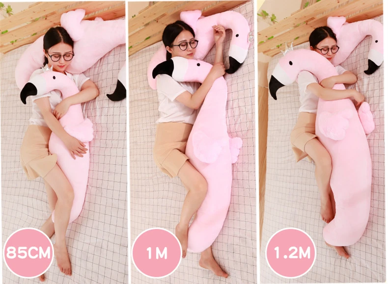 85/100cm Cute Sleeping Pillow Cartoon Plush Pillow Soft Pregnant Woman Pillow Animal Stuffed Back Support Cushion Flamingo Dolls