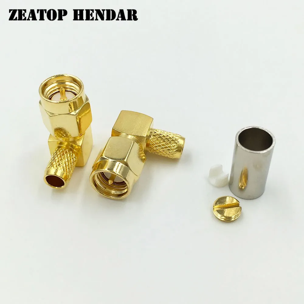 50pcs Connector SMA male plug 90° crimp RG174 RG316 LMR100 cable right angle