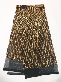 

DHL free shipping gold sequins lace fabric 5yard/lot african lace fabric with pure sequin high quality african sequin fabric