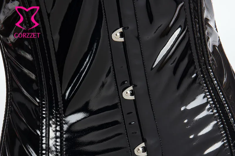 Черный сексуальный корсет из ПВХ, готический корсет, корсеты и бюстье, стимпанк, женская одежда, плюс размер, 3XL