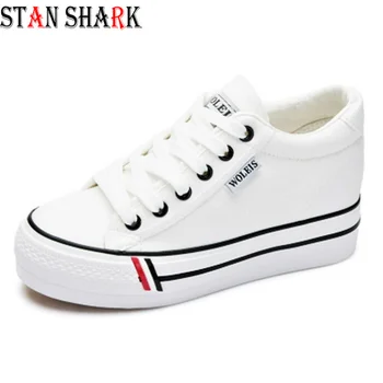 

2019 Spring New Fashion Girl Canvas Sneakers Shoes Women Flats Platform Casual Shoes Lady High Heels Wedge Platform Canvas Shoes