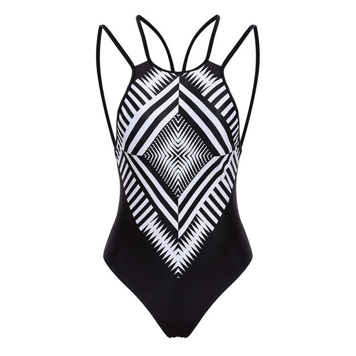Summer Women Balck Print Swimsuit 2019 New Women Casual  One Piece Push Up Padded Bandage Black Swimsuit black bodysuit