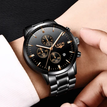 

LIGE Fashion Gold Watches Top Brand Luxury Business Men Watch Waterproof Quartz Clock Military Sport Watch Relojes Hombre 2018