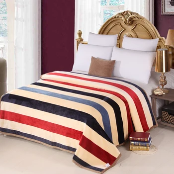 

Stripe Thickened quality plush bedspread blanket 200x230cm High Density Super Soft Flannel Blanket for the sofa/Bed/Ca