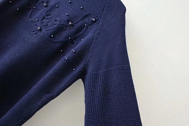 Pearls Turtleneck Sweater Knitted Pullovers Plus Size Casual Solid Loose Long Sleeve Women Sweater Pink Blue KKFY2814