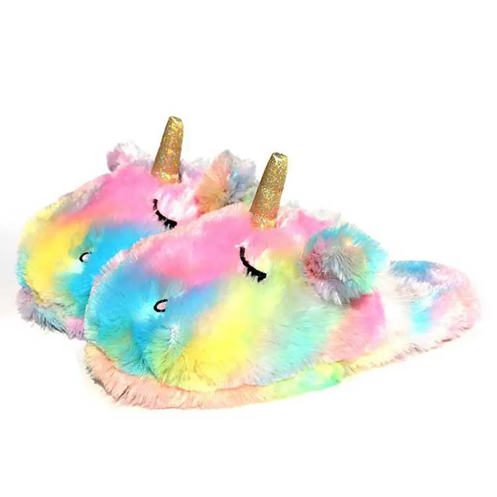 

House Slippers Funny Rainbow Winter Unicorn Slipper Shoes Cotton Drag Warm Anime Plush Home Slippers for Boys Girls