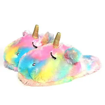 

House Slippers Funny Rainbow Winter Unicorn Slipper Shoes Cotton Drag Warm Anime Plush Home Slippers for Boys Girls