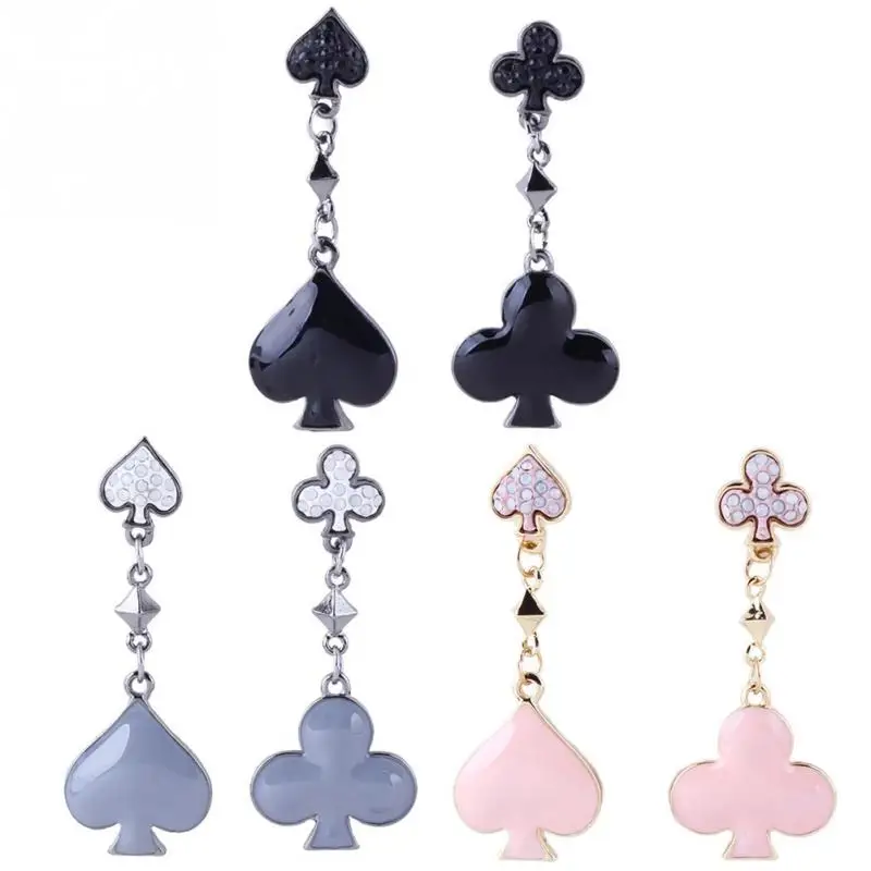 

2018 Fashion Poker Irregular Drop Earrings Clubs Spades Heart Plum Rhinestone Statement Long Earrings For Women Girls Hot Sale