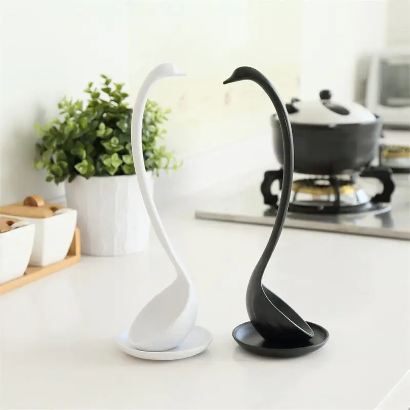 

1pc Swan Soup Spoon Long Handle Porridge Spoons with Tray Kitchen Cooking Tools Tableware A