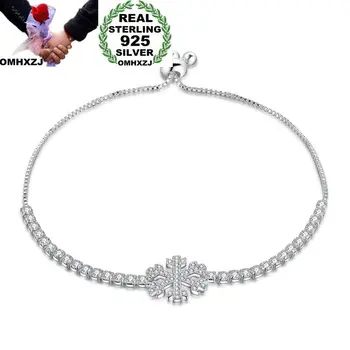 

OMHXZJ Wholesale Personality Fashion OL Woman Girl Party Gift Silver White Snowflake Zircon 925 Sterling Silver Bracelet BR80