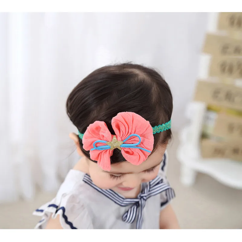 3Shiny Star Bowknot Baby Girl Headband Nylon Elastic Hairbands for Dress Up Head Accessories Turban Knot Head Wrap Kids Girls Headwear