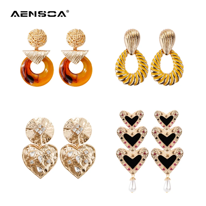 

AENSOA Vintage Metal Geometric Earrings For Women Big Alloy Pendant Earrings Statement Fashion Jewelry Gift wholesale Pendientes
