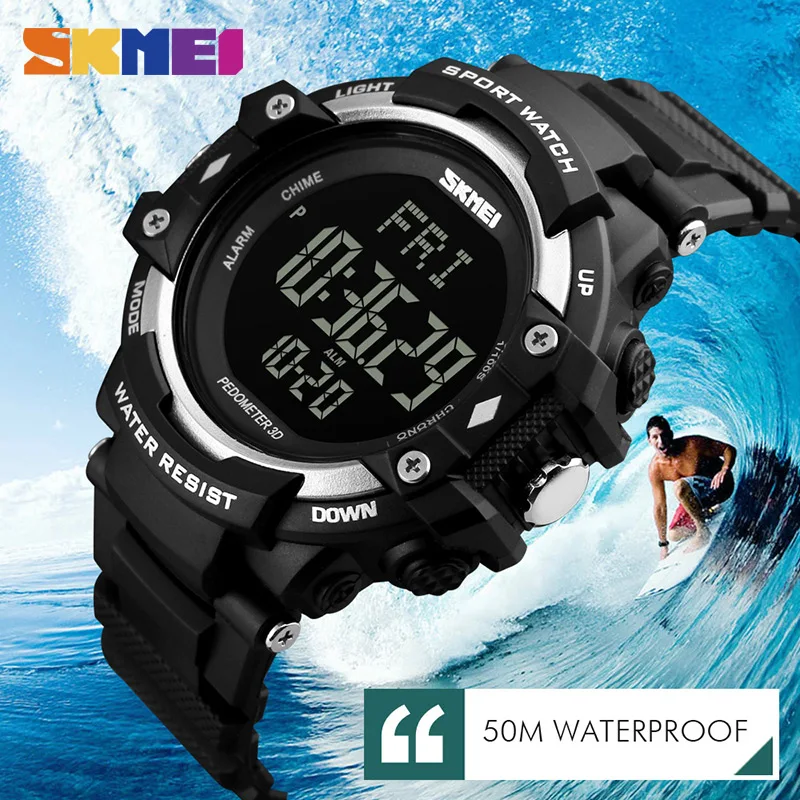 

SKMEI Heart Rate Monitor Men Watch Time Week Month Display Buckle Wristwatch Chronograph Stop Watch Back Light Alarm Clock