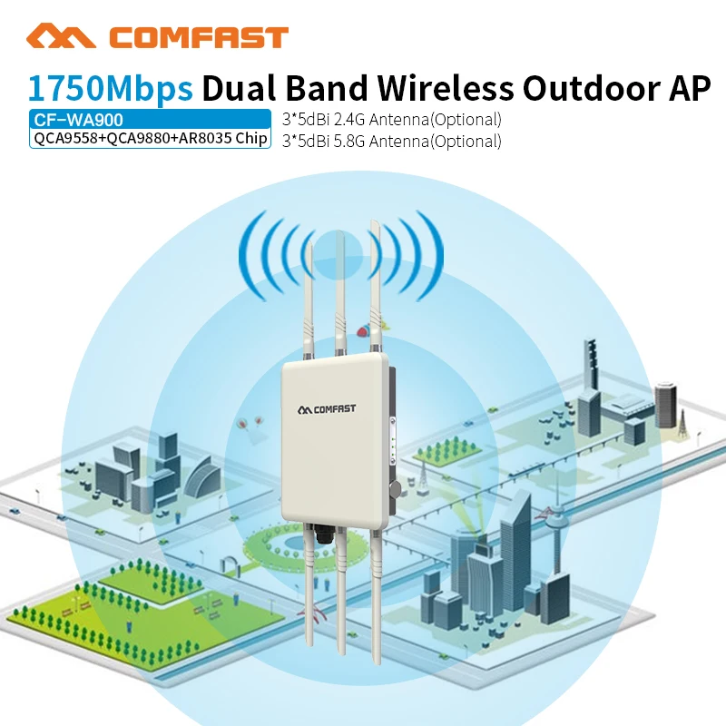 

2.4Ghz +5.8Ghz Comfast 1750Mbps Gigabi wifi router poe wireless outdoor AP bridge with FRP antenna WiFi coverage base station
