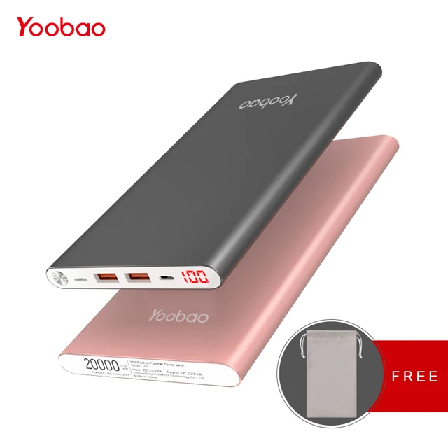 Yoobao A2 20000 мАч внешный Аккумуляторы для телефонов тонкий портативное зарядное устройство портативная зарядка повер банк Батарейки Зарядное устройство pover банка для xiaomi Mi iphone 7 6 5 samsung