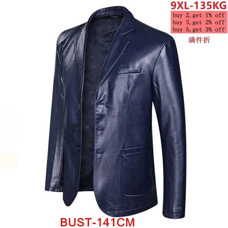 

Men's large size 7XL 8XL 9XL jacket imitation leather suit jacket autumn and winter dress business office black blue coat