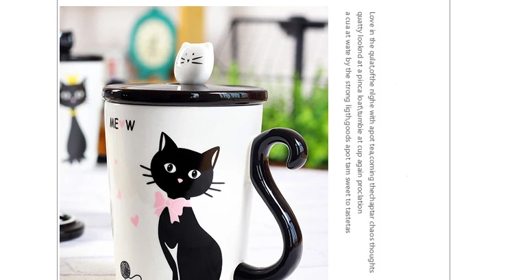 New Lovely Cat Tail Handle Mugs Cup Ceramic Coffee Tea Milk Drinkware With Spoon Cover Three in One Mug Gift 6 - Cat Paw Cup - Cat Paw Cup
