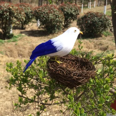 about 15cm blue&white feathers bird simulation bird model,polyethylene & furs handicraft, garden decoration gift h1022 peorchid crystal feathers handmade wedding bouquet luxury blue bridal brooch bouquet european diamond crown flowers bouquet