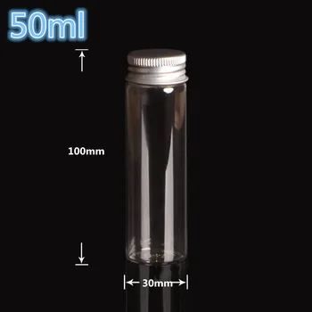 

30*100mm 50ml Mini Clear Glass Bottles With Aluminum Cap Tiny Glass Vials Jars essential oil bottle Free Shipping 50pcs