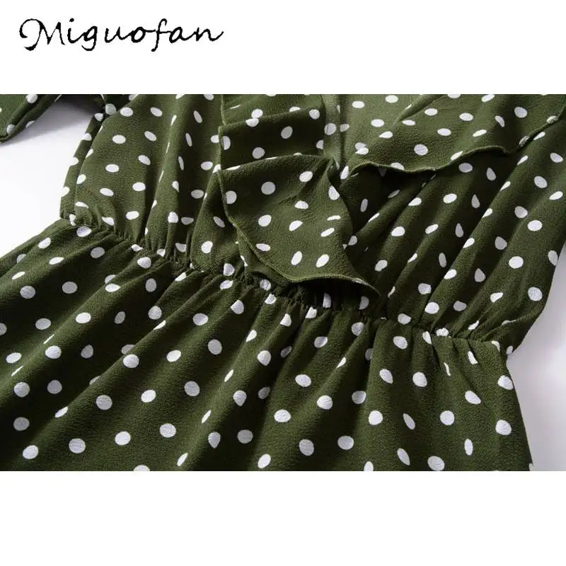 Miguofan Chiffon Dress Women Ruffles Polka Dot Print Army Green Plus Size Casual Dresses Womens Clothing 2019 Short Summer Dress