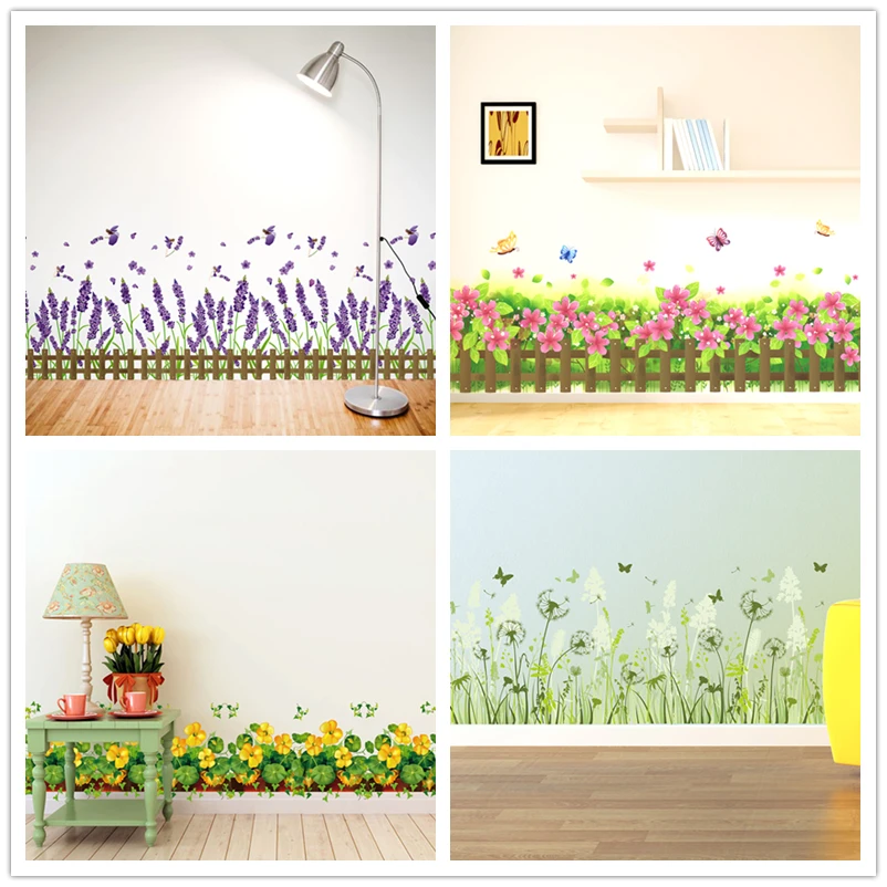 [SHIJUEHEZI] Flowers Baseboard Stickers PVC Material DIY Interior Design Mural Art for House Living Room Wall Corner Decoration