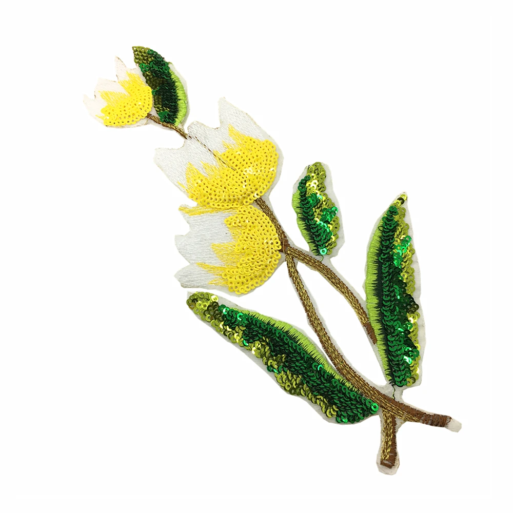 

4pc Iron On Tulip Flower Patch Sequin Flowers Applique Beaded Patches For Clothing Appliques Parches Bordados DIY 24x10cm AC1018