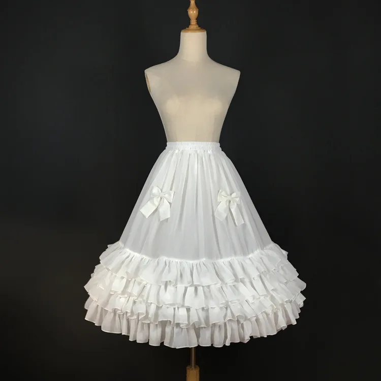 

2018 New Lolita Fluffy White Chiffon Skirt with Layered Ruffles Beautiful Long Petticoat