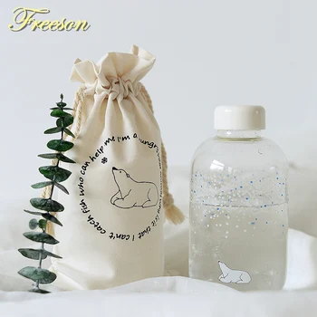 

Creative Snowy Elk Glass Water Bottle with Sleeve 600ml Cute Husky Bottles Polar Bear Sport Camping Bottle Tour Drinkware