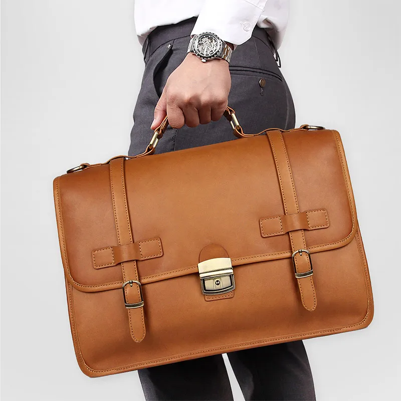 

Nesitu Highend Anti-theft Genuine Crazy Horse Leather 14'' Laptop Office Men's Briefcase Portfolio Business Messenger Bag M7397