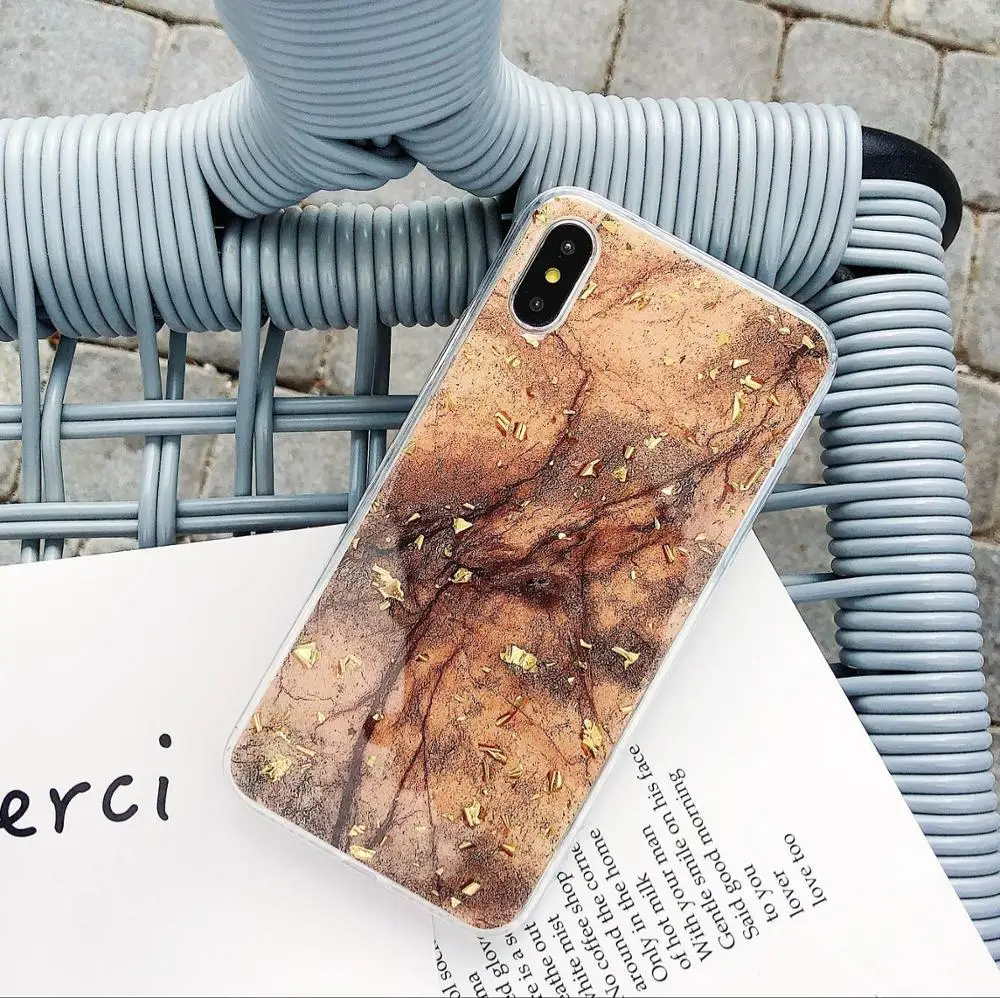 Роскошный мягкий блестящий чехол из золотой фольги и мрамора для iPhone 6 6s 7 8 Plus X XS Max