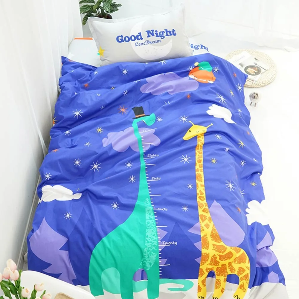 

2019 Dinosaur Giraffe Animals Cartoon Print Cotton Duvet Cover Set Twin 3pcs Bedding Set Bed Sheet Pillow Case Bedlinens